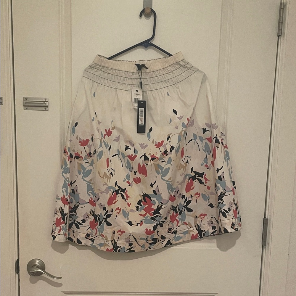 Donna Karan A-Line Skirt with Floral Pattern - Cream and Multicolor